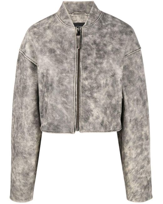 Manokhi Gray Cropped Leather Bomber Jacket