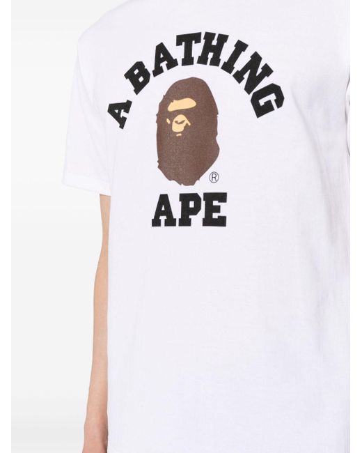 A Bathing Ape White College Cotton T-shirt for men