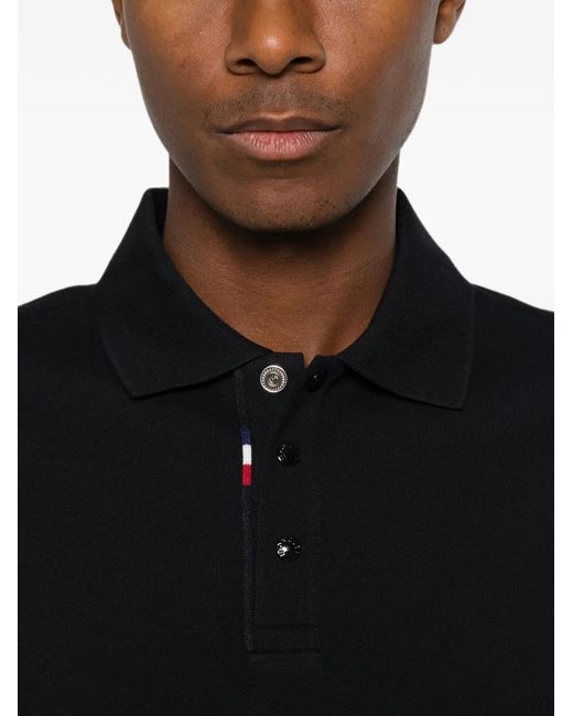 Polo A Maniche Lunghe Con Applicazione Logo di Moncler in Black da Uomo