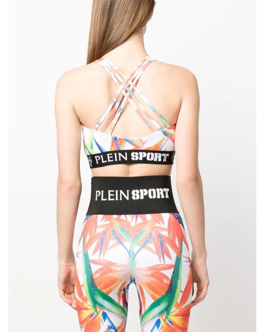 Philipp Plein White Botanical-Print Jogging Bra