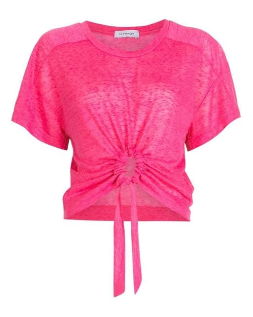 Olympiah Pink Gathered-detail Cropped T-shirt