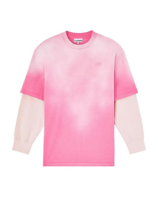 Ganni Pink Washed Jersey Long-Sleeve T-Shirt