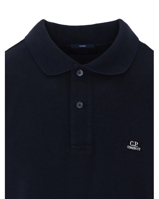 C P Company Blue Logo-Patch Piqué Polo Shirt for men