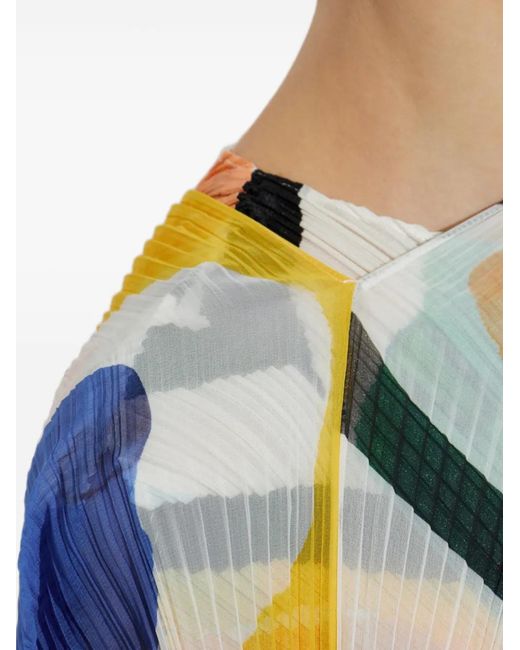 Pleats Please Issey Miyake Blue Abstract-Print Pleated Blouse