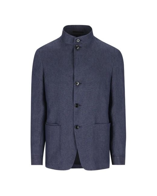 Zegna Blue Mandarin-Collar Jacket for men