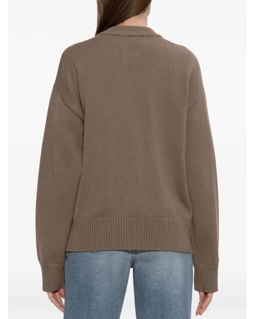 AMI Brown Ami De Coeur Logo-Patch Cardigan