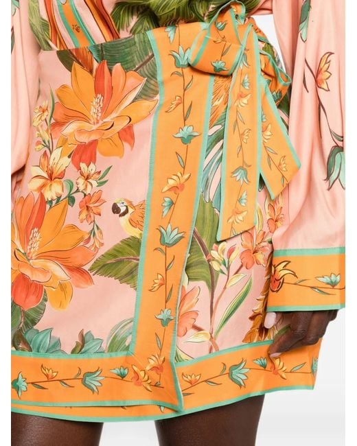 Farm Rio Orange Mini Skirt With Birds Print