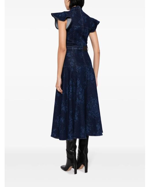 Erdem Blue Ruffle-Detail Denim Midi Dress