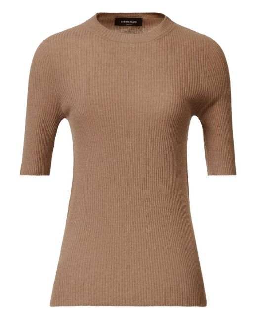 Fabiana Filippi Brown Ribbed Short-Sleeve Top