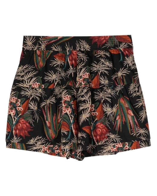 Ulla Johnson Black Floral-print Cotton Mini Shorts