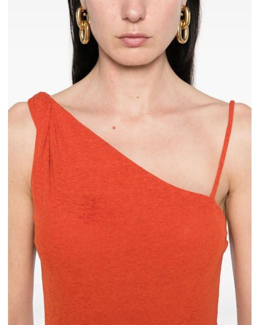 Nanushka Red Robe Mi-Longue À Design Asymétrique