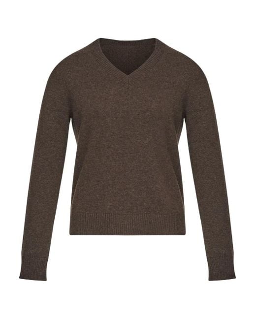 MM6 by Maison Margiela Brown Long-Sleeved V-Neck Sweater With Diagonal Ribbing