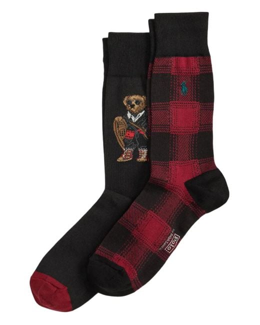 Pack de dos pares de calcetines a cuadros Polo Ralph Lauren de hombre de color Black