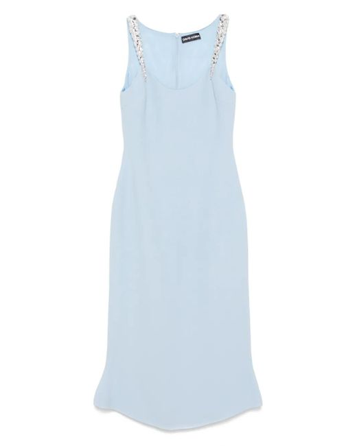 David Koma Blue Crystal Claw-embroidered Flounce Dress