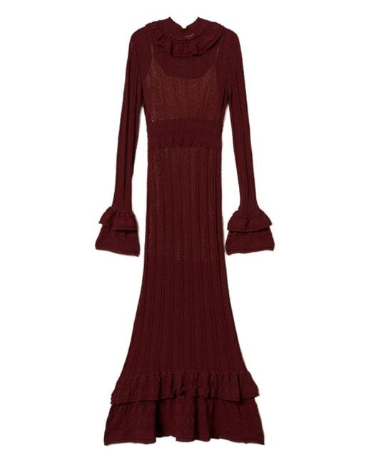 Abito Lungo Con Ruches di Twinset in Red