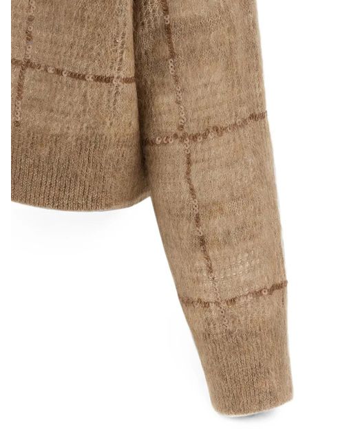 Brunello Cucinelli Natural Sequin-Check Sweater