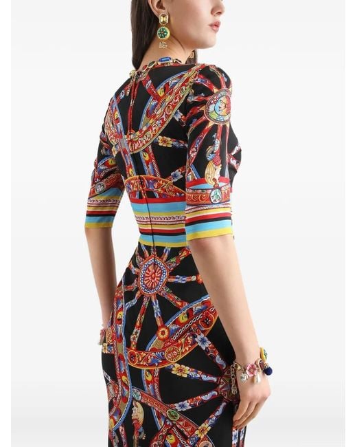 Dolce & Gabbana White Carretto-Print Charmeuse Dress