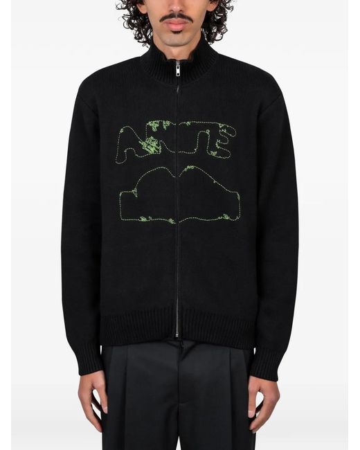 Arte' Black Logo-Embroidered Cardigan for men