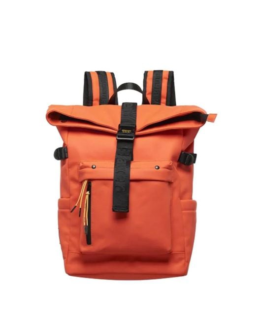 Blauer Orange Roll-Top Buckled Backpack