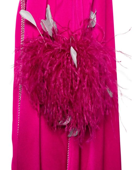 Reem Al Dhaheri Pink Embroidered Feather Kaftan Set