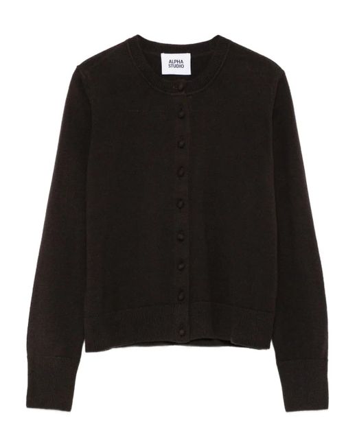 Alpha Studio Black Buttoned Round-Neck Cardigan