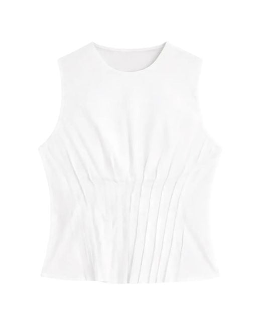 Semicouture White Pleated-Detail Top