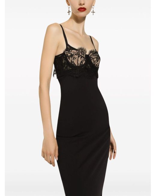 Robe longue sans manches à détail en dentelle Dolce & Gabbana en coloris Black