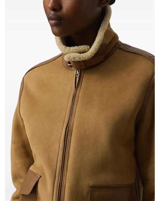 Ralph Lauren Brown Shearling-Collared Bomber Jacket