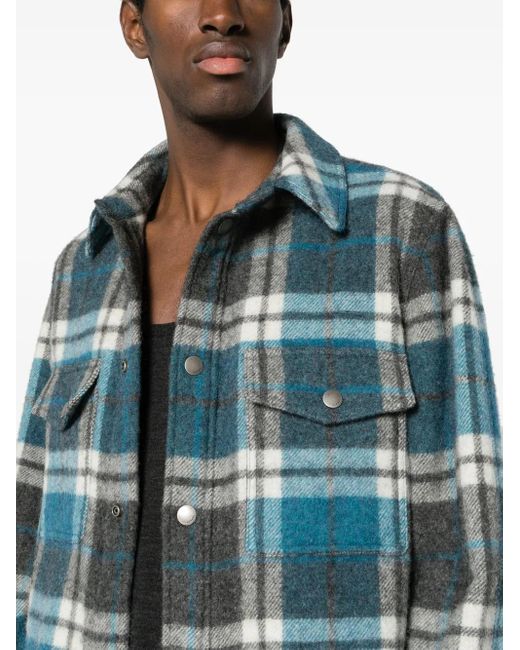Alanui Blue Check-Pattern Virgin Wool-Blend Shirt for men