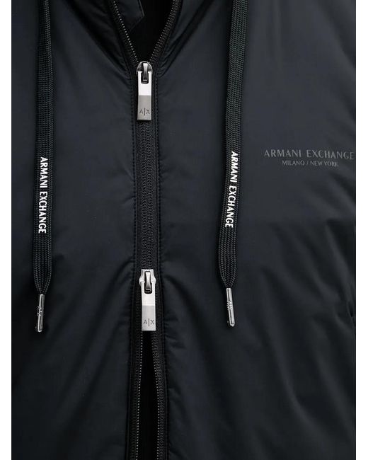 ARMANI EXCHANGE Black Hooded Logo-Print Jacket for men