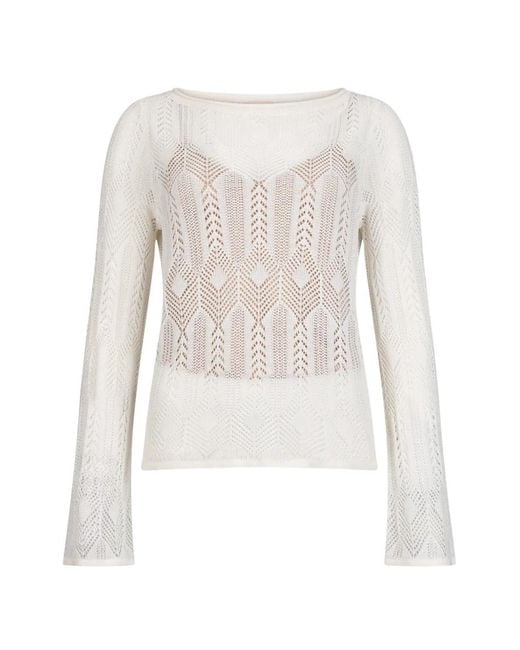Liu Jo White Openwork Wide-Neck Jumper