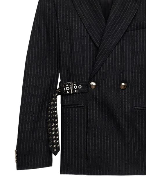 Isabel Marant Black Pinstripe Studded-Belt Jacket