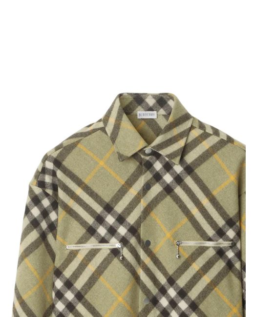 Burberry Green Checked Wool-Blend Shirt Jacket for men