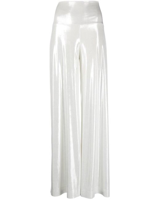 Norma Kamali Wide-leg Lamé Trousers in White | Lyst