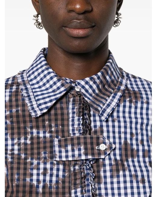 OTTOLINGER Blue Stained Gingham Ruffled Shirt