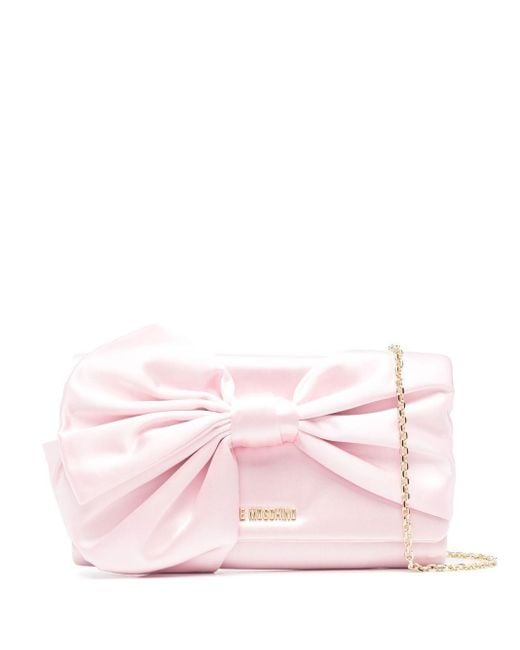 Love Moschino Pink Bow-detail Satin Satchel Bag