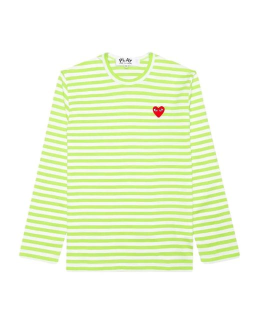 COMME DES GARÇONS PLAY Green Striped Heart-Logo Long-Sleeve T-Shirt for men