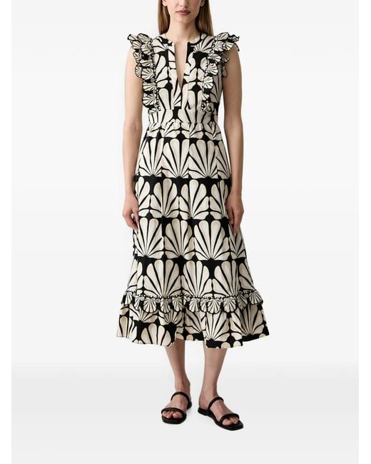 Pedro Del Hierro Madrid White Ruffled-Trim Midi Dress