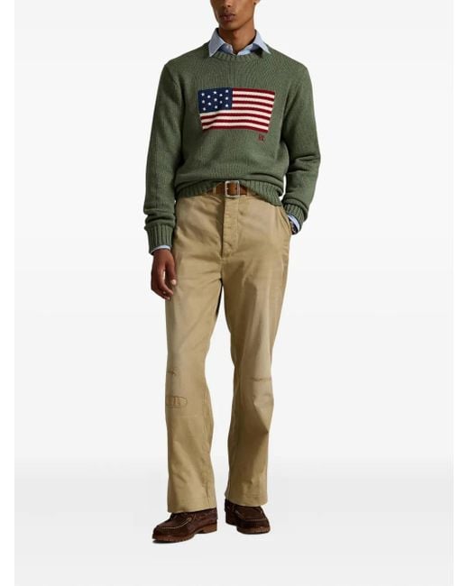 Polo Ralph Lauren Green Flag-Embroidered Crewneck Sweater for men