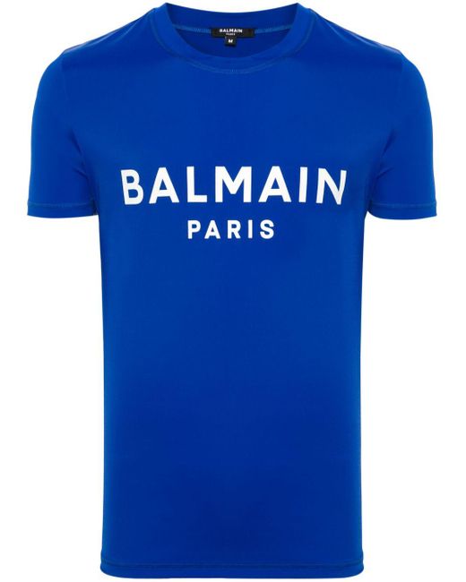 Balmain Blue Logo-print T-shirt for men