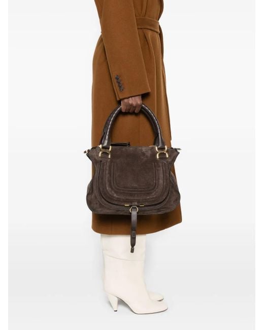 Chloé Black Rolled-Handle Suede Tote Bag