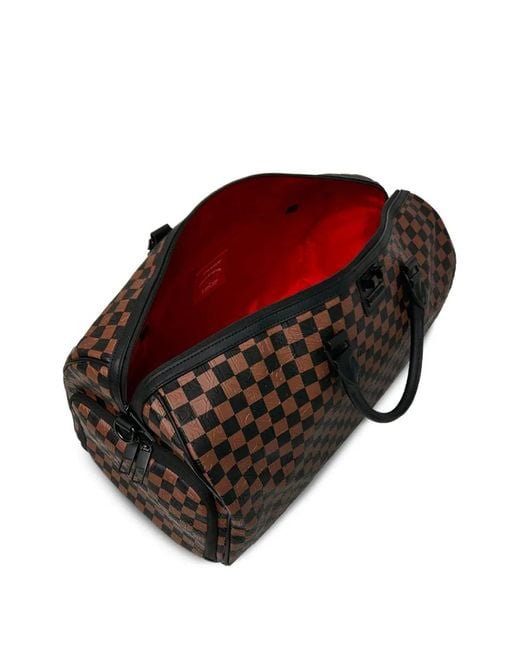 Sprayground Brown Check-Pattern Top-Handle Duffle Bag for men