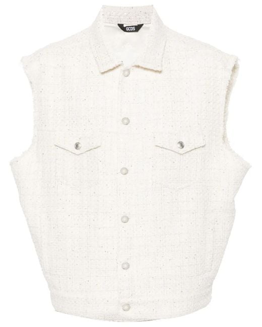 Gcds White Sequin-Embellished Tweed Gilet