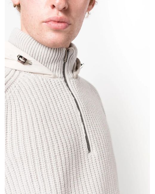Herno White Long-Sleeve Hooded Wool Jumper for men