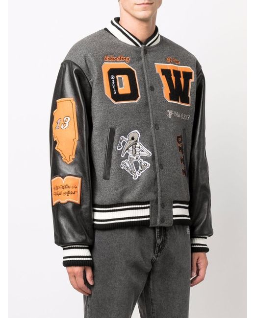 Off-White c/o Virgil Abloh Leather Varsity Jacket in Grey (Gray) for Men -  Save 44% - Lyst