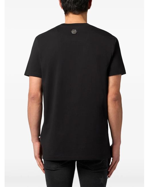 Philipp Plein Black Logo-Embroidered T-Shirt for men
