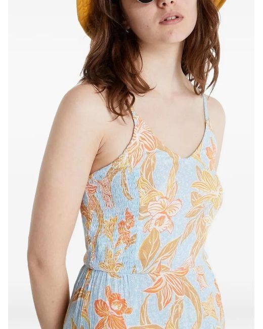 Roxy Natural Land Of All Floral-Print Shirred-Back Midi Dress