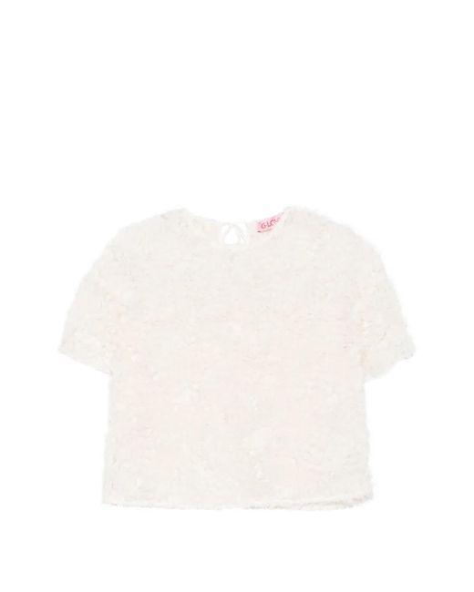 Carla G White Muir Feather-Effect Short-Sleeve Top
