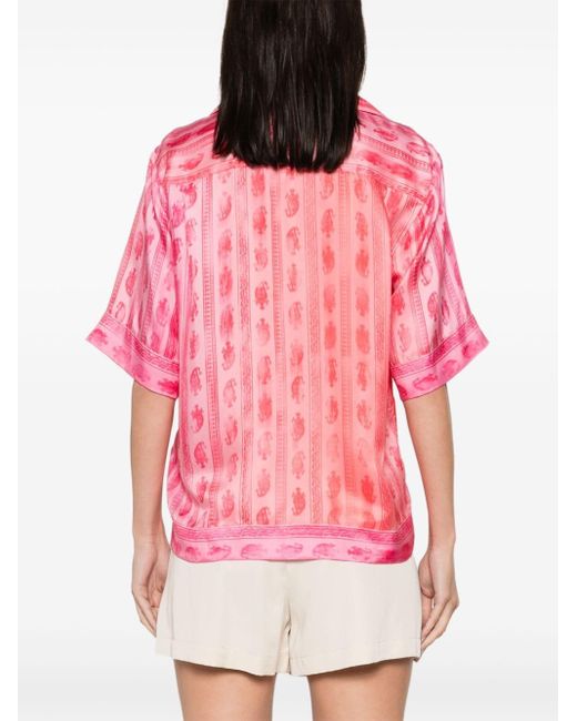 Sandro Pink Graphic-print Silk Shirt