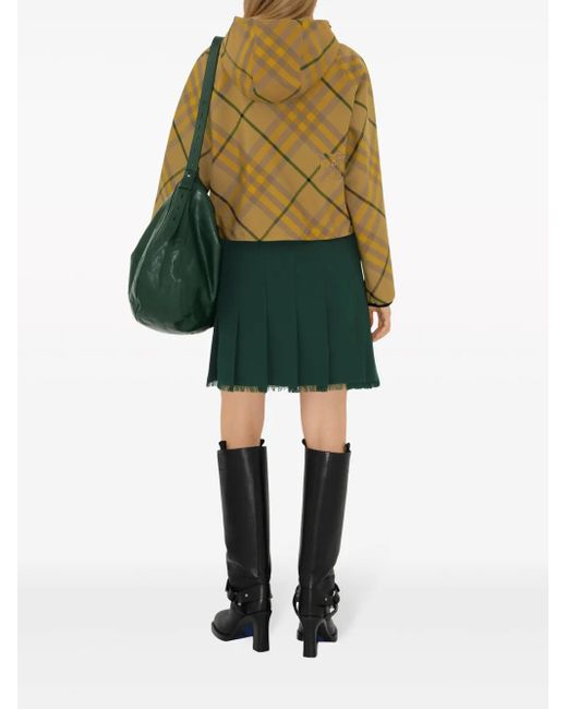 Burberry Green Frayed-Edge Wool Pleated Skirt